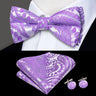 Hi-Tie Brand Silk Pre-tied Men's Bow Tie Hanky Cufflinks Set Bowtie for Male Jacquard Solid Paisley Floral Wedding Business Gift