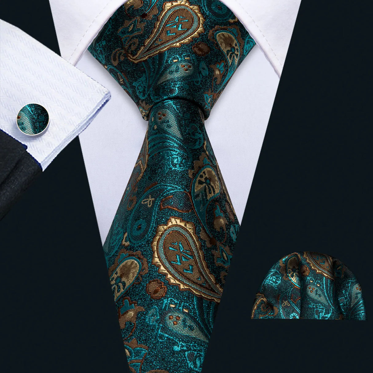 Fashion Luxury Green Silk Tie For Men Casual Formal Wedding Geometric Tie Barry.Wang NeckTies Hanky Cufflinks Set Business Gift