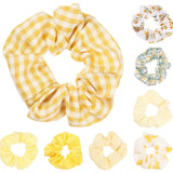 Women Lady Female Flower Hair Accessories LatticePrint Elastic Hairs Ties Yellow Scrunchies Hair Rope Girls Headwear