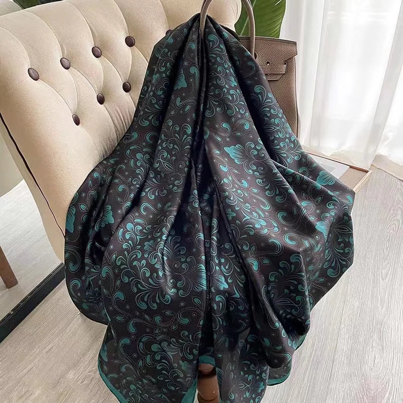 180X90CM Satin Shawls Autumn Colour Print Bandanna Korean Style Dustproof Silk Scarves Popular Sunscreen Beach Towel foulard