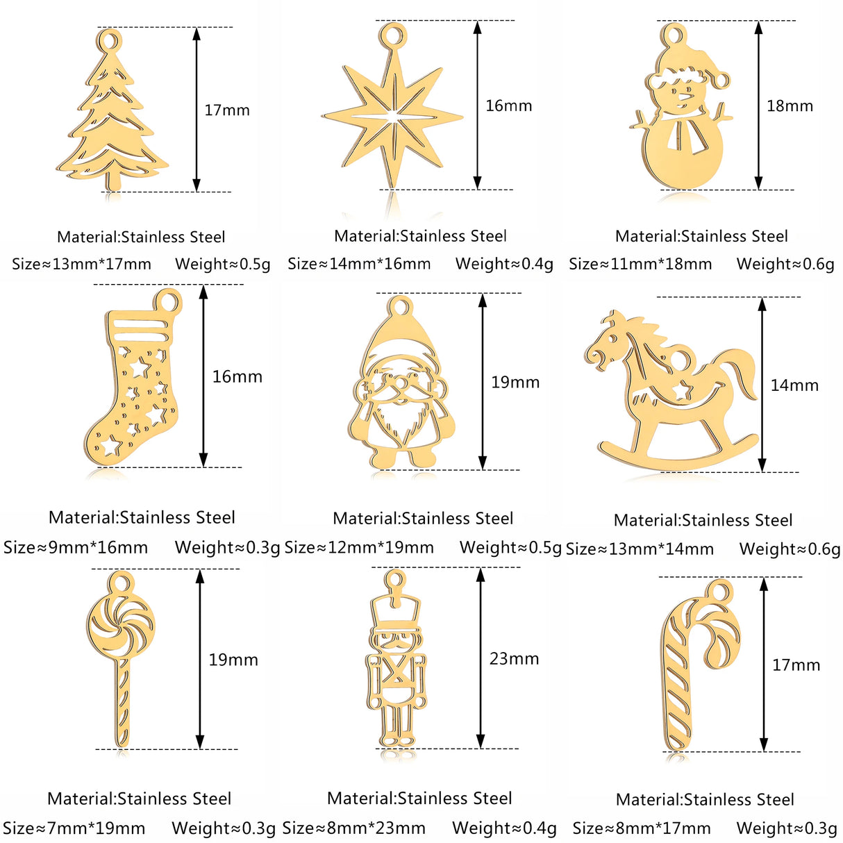 5Pcs Xmas Tree/Candy Cane/Snowman/Santa Claus Charm Stainless Steel Boots Christmas Pendant DIY Necklace Bracelet Jewelry Making