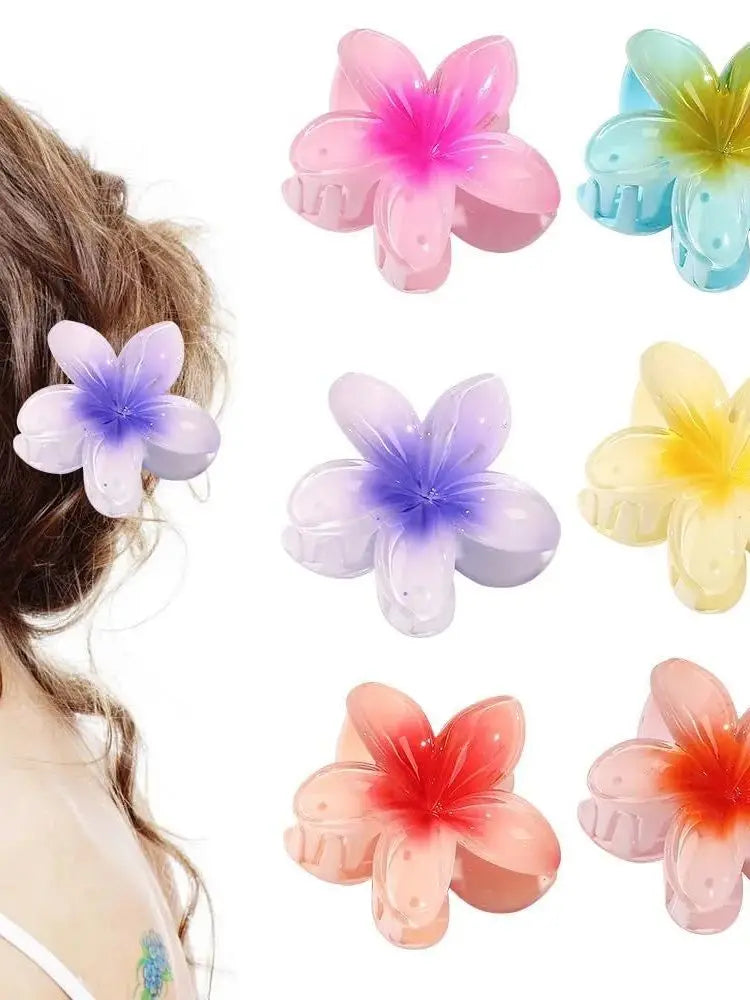 8cm Boho Gradient Large Flower Acrylic Hair Clip for Women Sweet Hair Claws Crab Clamp Barrettes Hawaiian Headwear Accessories