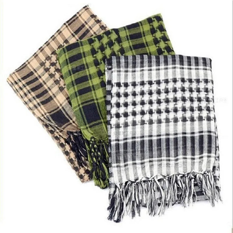 Unisex Lightweight Plaid Fringed Arabian Desert Scarf Soft Tactical Scarf Men Ladies Military Turban Shawl Military Airsoft Pain