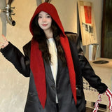 2025 Newest Knitted Balaclava Autumn Winter Solid Color Warm Beanie Shawl Earmuffs Hat One-piece Versatile Wool Hat For Women