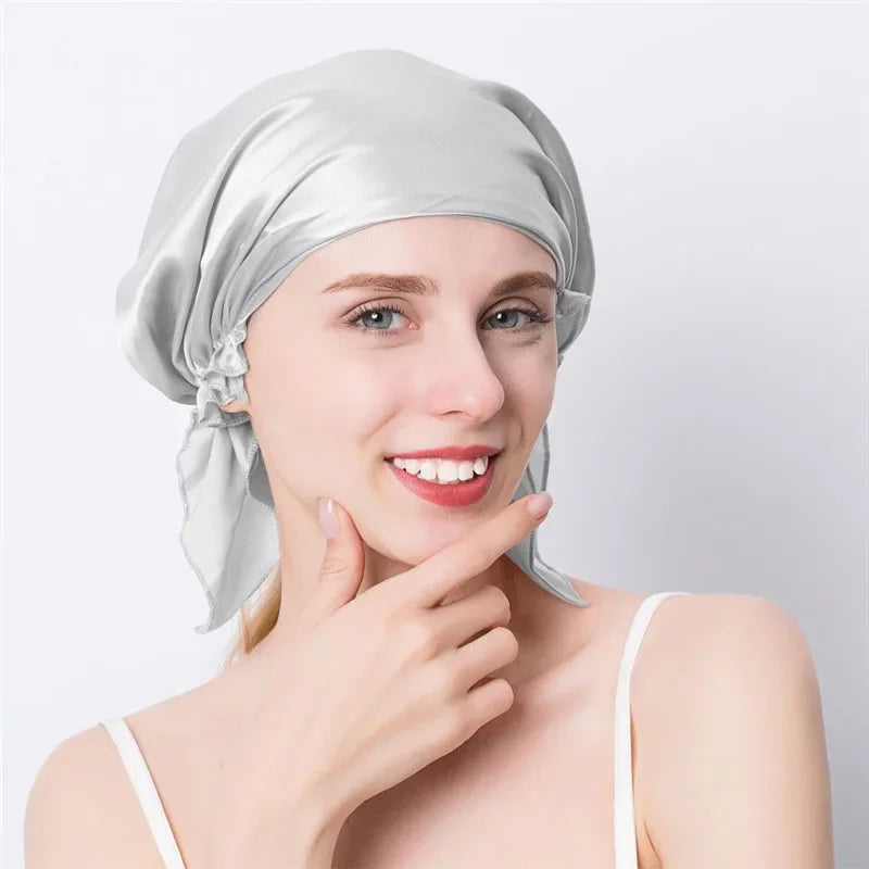 100% Natural Mulberry Silk Sleeping Cap Silk Shower Cap Nightcap Housework Cooking Hair Care Bonnet Protector Hair Accessories