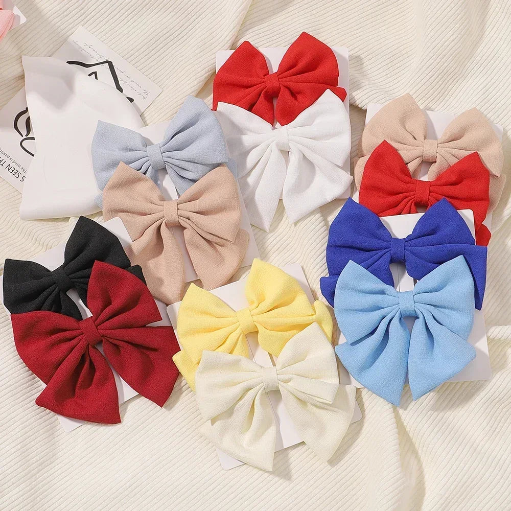 2pcs/set 4.5" Cheer Bow Hair Clip for Kids Lovely Grosgrain Ribbon Hairgripes Girls Delicate Bowknot HairPins Baby Headwear Set