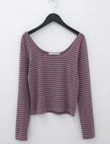 KUSAHIKI Sexy Retro Stripes Korean Versatile Slim Fit Long Sleeved Round Neck Base Shirt Short Spicy Girl Y2k Top 2024 New