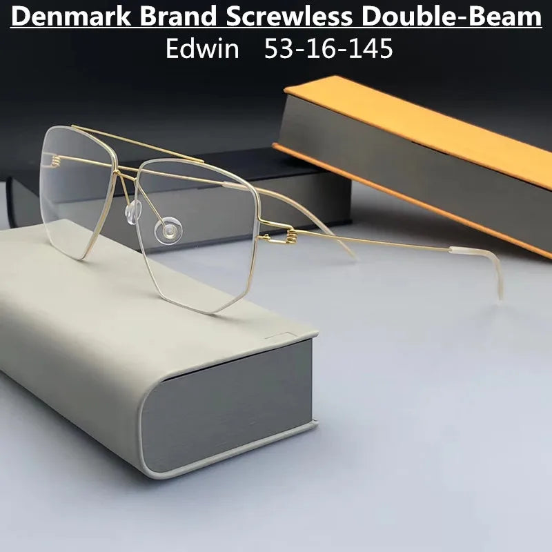 Denmark Brand Titanium Glasses Frame Men Women Double-Beam Square Eyewear Screwless Handmade Eyeglasses Frames Edwin Oclus De