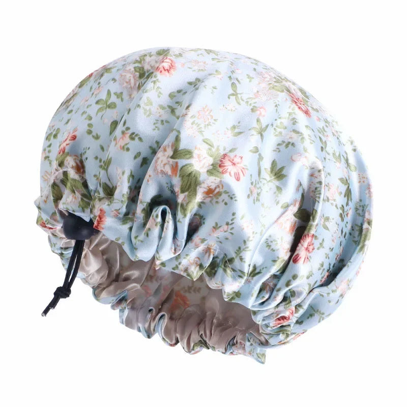Kids Girls Sleep Cap Floral Print Hair Bonnet Satin Night Sleep Hat Turban Sleeping Hat Children Hair Care Bonnet Nightcap Caps