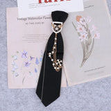 Hand Made Black Ribbon Tie Crystal Rhinestone Jewelry Men White Shirts College Girl Boys Collar Neck Ties Uniform Women Necktie