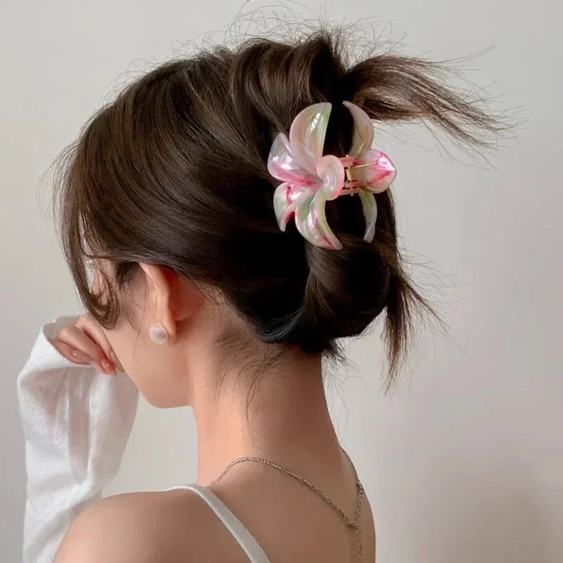 Summer Acrylic Flower Hair Clip for Women Marble Texture Hair Claws Clips Trendy Girl Hairpin Korean Hair Accessories Headwear