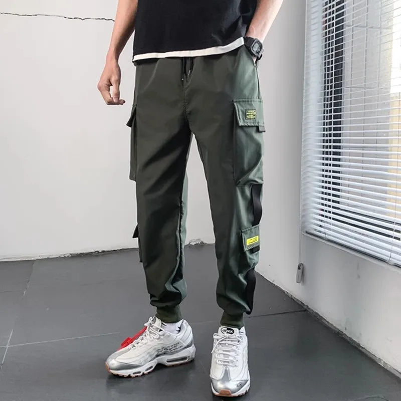 2023 Spring Hip Hop Joggers Cargo Pants Men Harem Pants Multi-Pocket Ribbons Man Sweatpants Streetwear Casual Mens Pants