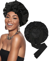 New Satin Double Layer Bonnet Solid Wide Tie Band Stretch Head Silky Bonnet Edge Wrap Nightcap Hair Care Shower Bonnet for Women