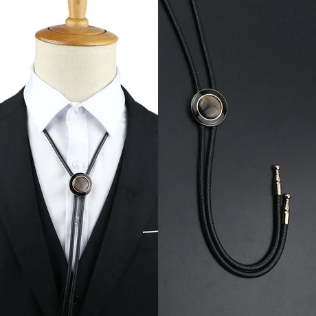 Vintage Bolo Tie Shirt Chain Cowboy Jazz Alloy Men Women Leather Rope Long Necklace Imitation Obsidian Sweater Chain Men Accesso