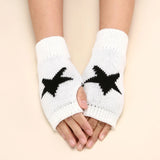 2024 Punk Y2K Knitted Woolen Gloves For Men Women Pentagram Half Finger Warm Soft Mittens Soft Star Hand Fingerless Gloves