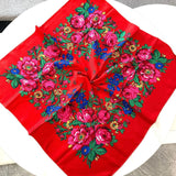 70*70cm Russian Floral Square Scarf Women Luxury Flower Printed Bandana Head Wraps Ethnic Handkerchief Headband Scarves