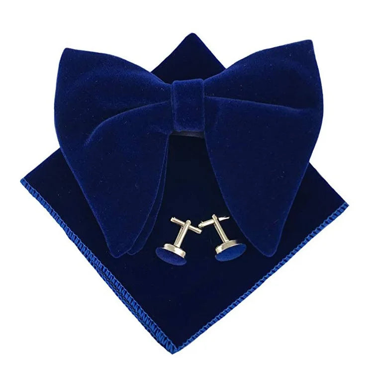 Big Bow Tie Set Velvet Bowknot For Men Pocket Square Cufflinks Set With Big Bowties Men Women Party Wedding Accessories Cravatas