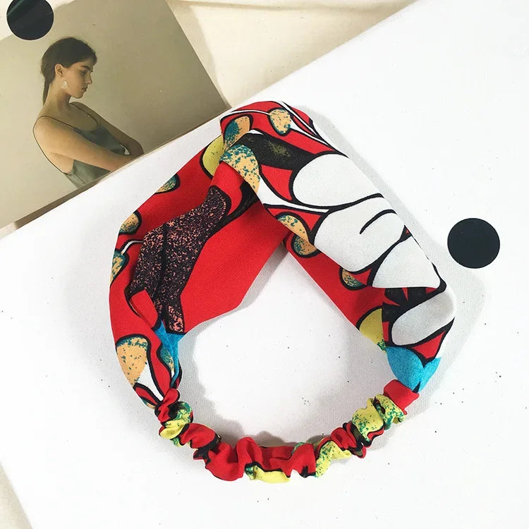 Clearance Fresh Colorful Turban Headbands Women Spring Summer Chiffon Headband Head Wrap Wide Lattice Hairband Hair Accessories