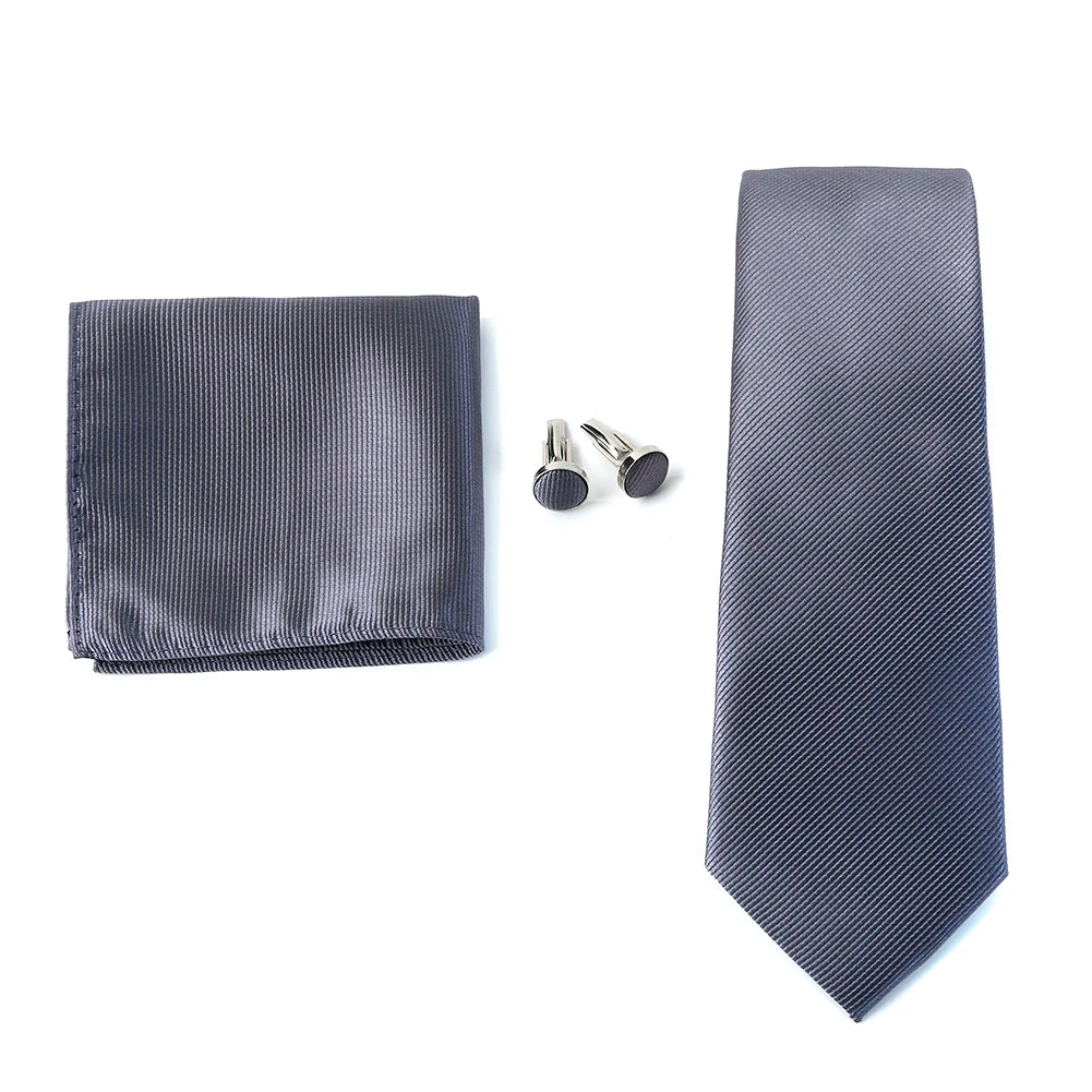 Corbata de marca de moda hecha a mano, sólida, con pañuelo y gemelos, para hombre, corbata, traje, camisa, accesorios de boda, regalos para hombre.