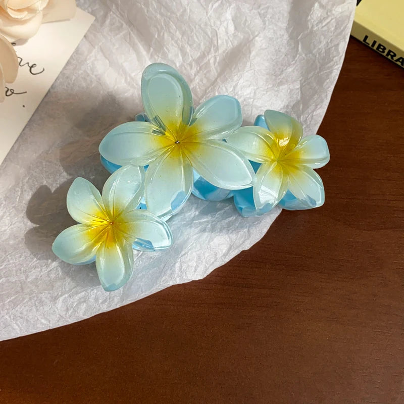 Dopamine Sunflower Shark Clip Sweet Gradient Flower Grab Clip Ponytail Braid Hair Clip for Girls Beach Vacation Hairstyles