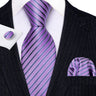 Barry.Wang Purple Silk Mens Tie Hanky Cufflinks Set Lilac Lavender Mauve Violet Jacquard Necktie For Male Wedding Business Party