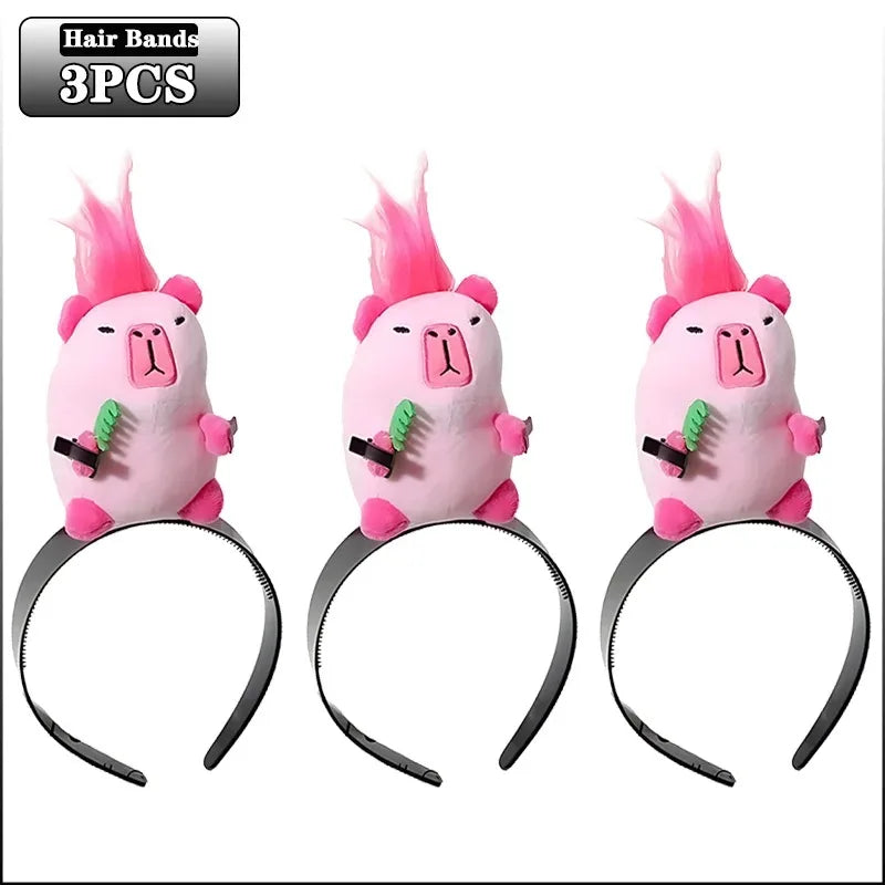 5PCS Headband Cartoon Mouse Hairband New Cartoon Plush Doll Headband French Wide-brim Hairpin Photo Headwear Creative Girl Gift
