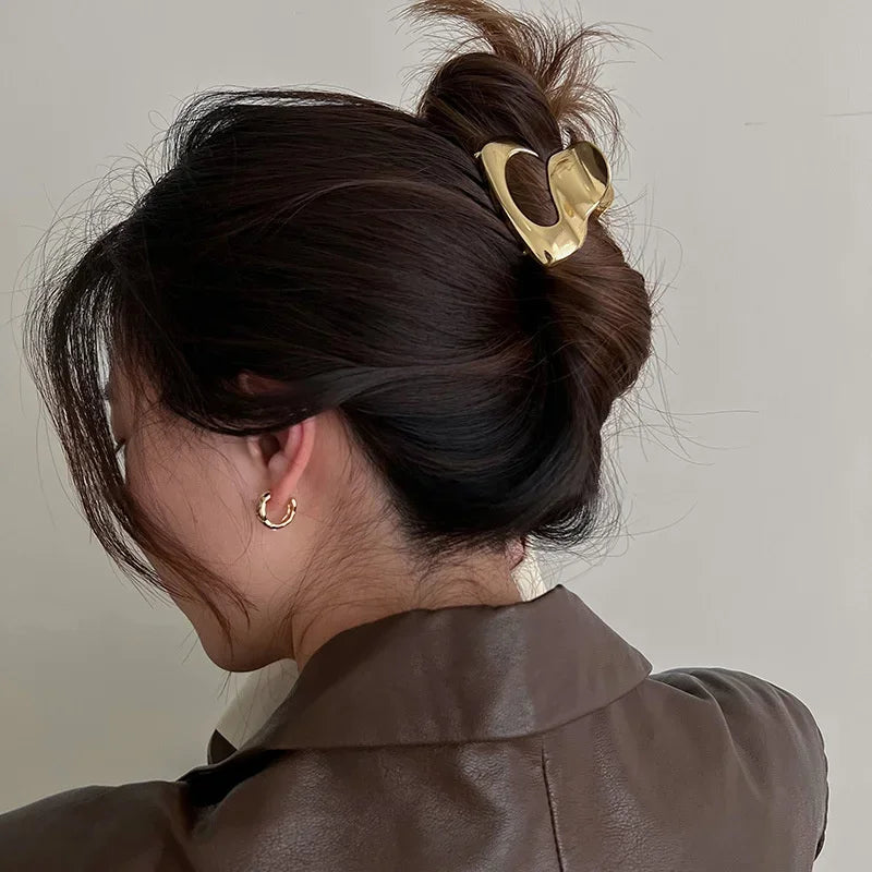 New Punk Geometric Metal Gold Silver Simple Hair Clip Claw for Women Trendy Large Crab Catches Clamp Korea Headwear Accessories