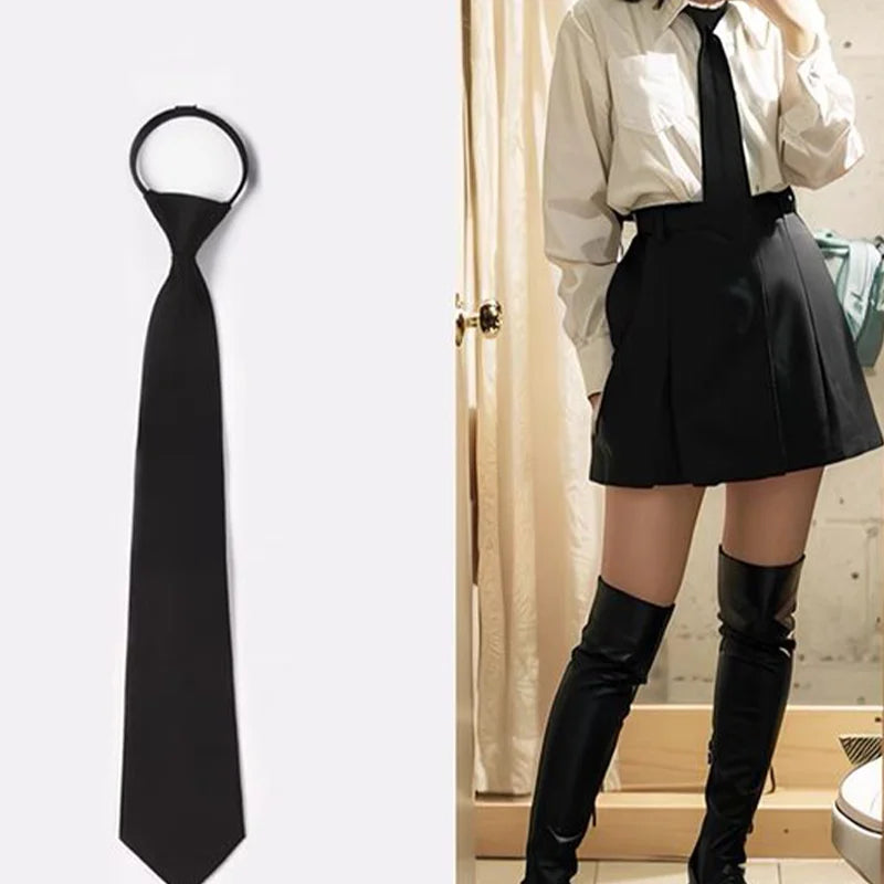 Korean Unisex Lazy New Neck Zipper Funeral Ties Security Men Women Students Uniform JK Shirts Suit Black Simple Fashion Clips