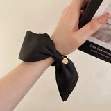 Korean Woman Large Elegant Silk Elastics Hair Band Black Satin Bow Scrunchies Hair Ties Ladies Ponytail Hold Hair Accessories