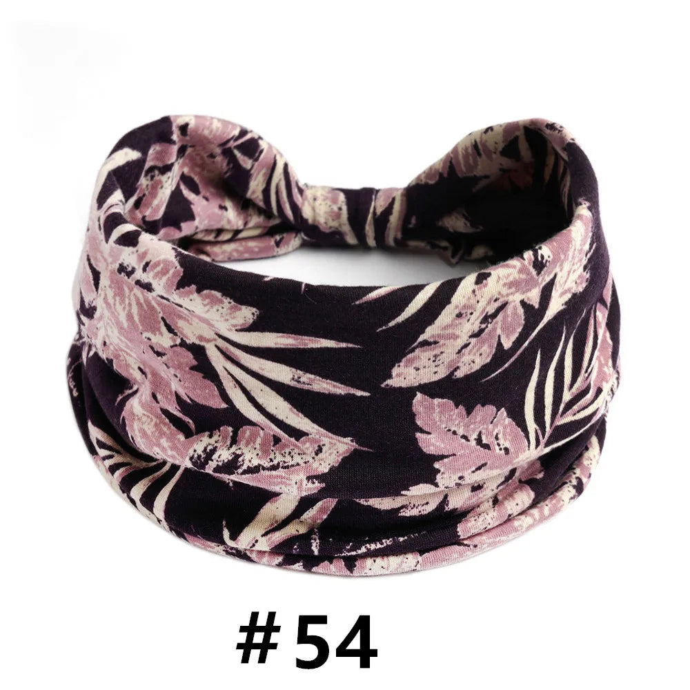 Leopard Print Headbands for Women Wide Boho Turban Head Wraps Cotton Knotted Elastic Hairbands Non Slip Workout Hair Accessories
