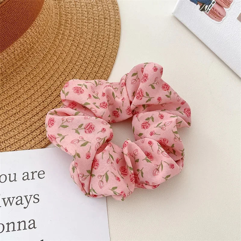 2 Pcs Korean Hair Accessories Women Small Fresh Fabric Flower Printing Elastics Hair Band Scrunchies Hair Tie Girl Ponytail Hold