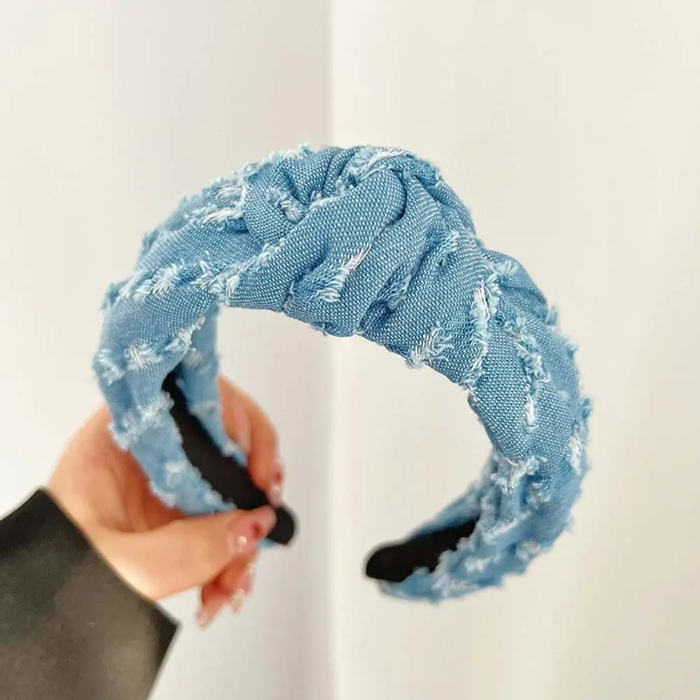 Women Denim Cloth Knotted Headbands Hairbands Headdress INS Fashion Cool Cowboy Wide Head Bands Hair Hoops