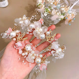 Elegant Girls Headband Lmitated Pearl Hair Headdress Baby Girls Flower Wreath Bride Garland Head Hoop Wedding Headbands Hair