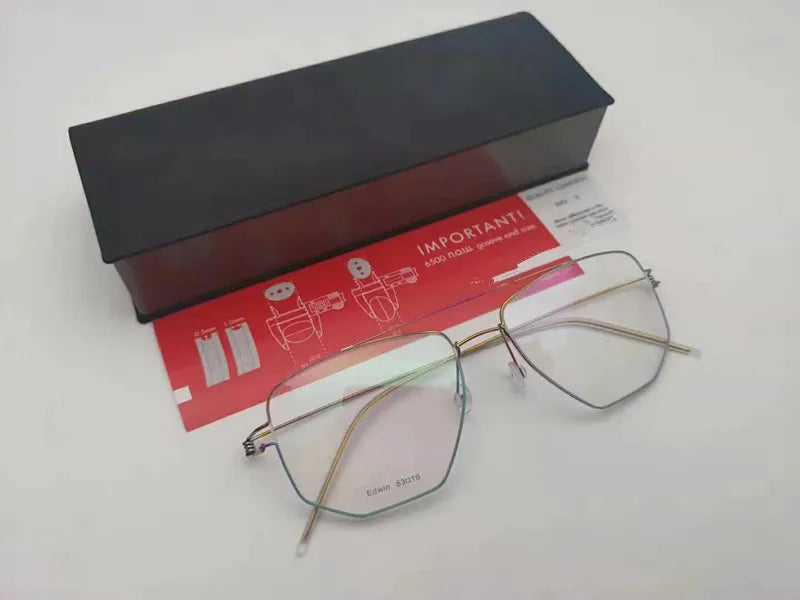 Denmark Brand Titanium Glasses Frame Men Women Double-Beam Square Eyewear Screwless Handmade Eyeglasses Frames Edwin Oclus De