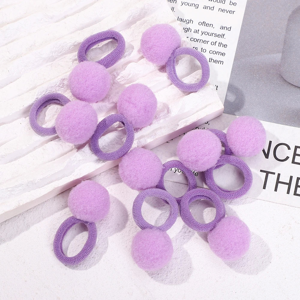 20pcs Kids Elastic Hair Bands Girls Plush Ball Rubber Band For Children Sweets Scrunchie Hair Ties Clip Baby Hair Accessories