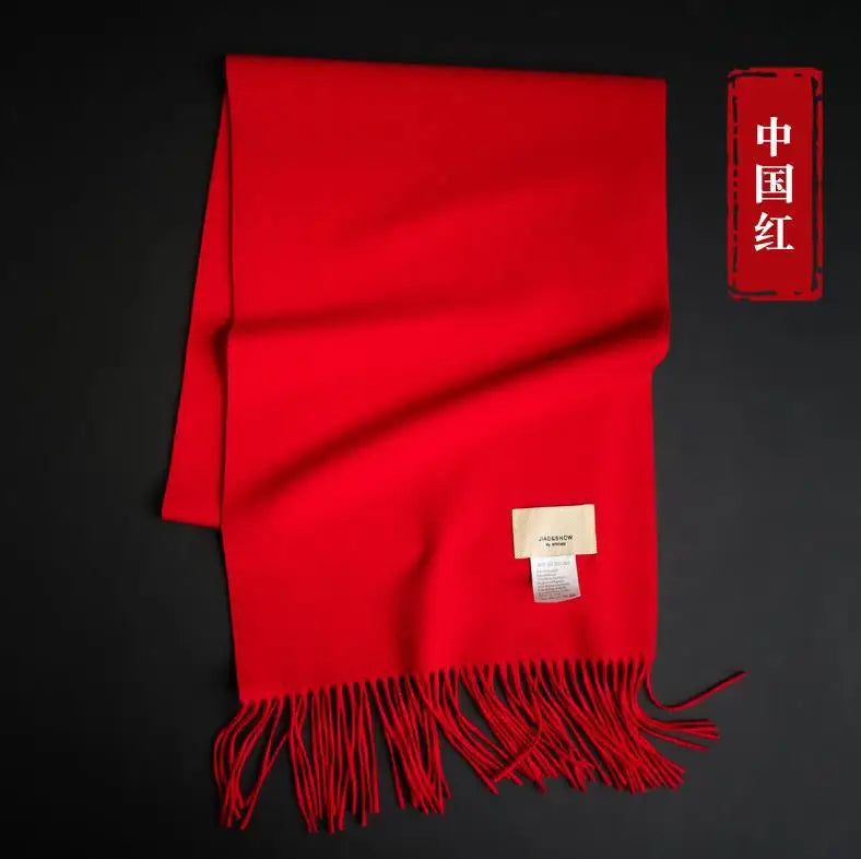 Solid Color Retro Chinese Red Tassel Fashion Comfortable Simple Women New Scarf Autumn Winter Thickened Warm Collar Long Shawl