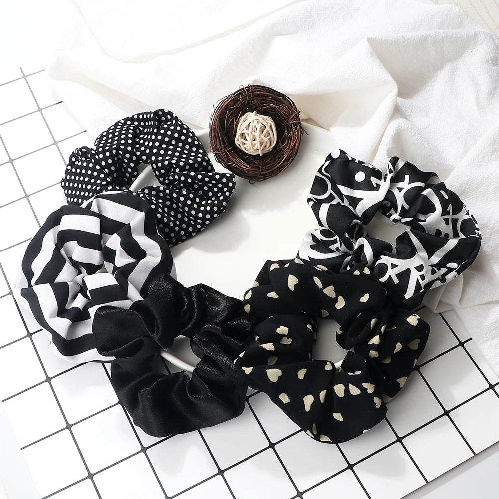 3/5PCS Black White Elastic Hair Bands for Girls Simple Basic Headband Women Rubber Band Hair Accessories Holder Scrunchies Gifts