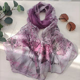 Women Foulard Bandana Elegant Gradient Color Life Tree Flower Chiffon Georgette Scarf Long Shawl Summer Multiple Colour