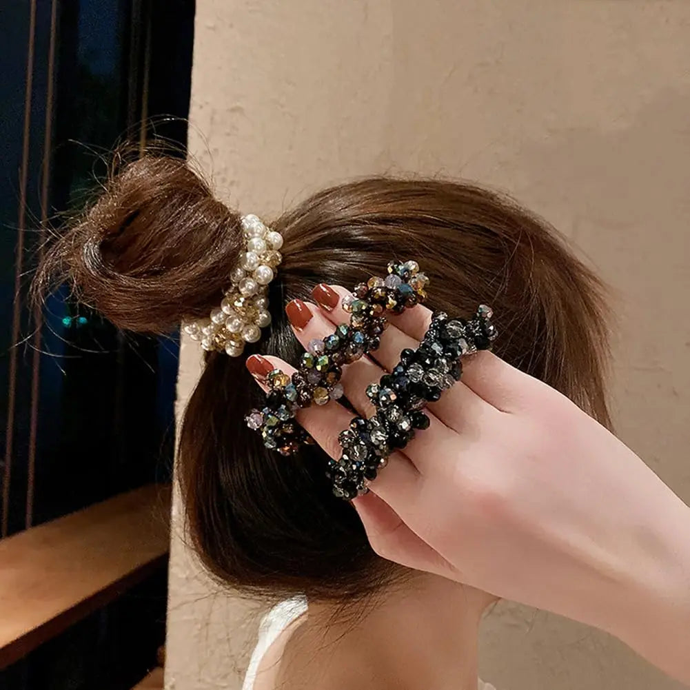 Crystal Beads Hair Ties Hair Scrunchies Hair Elastics Pearl Ponytail Holders Hair Wrist Ties Bands Scrunchies Hair Accessories