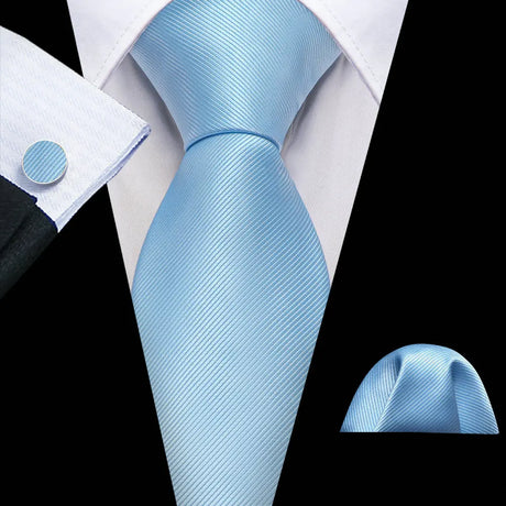 New Blue Silk Ties High Quality For Men Classic Plaid Woven Handkerchife Cufflinks Sets Groom Wedding Designer Barry.Wang 1535