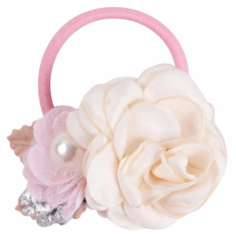 Handmade Flower Elastics Hair Ties For Kids Girls Stretchy Rubber Hairband Slim Headband Scrunchies Ponytail Holder Ring Loop