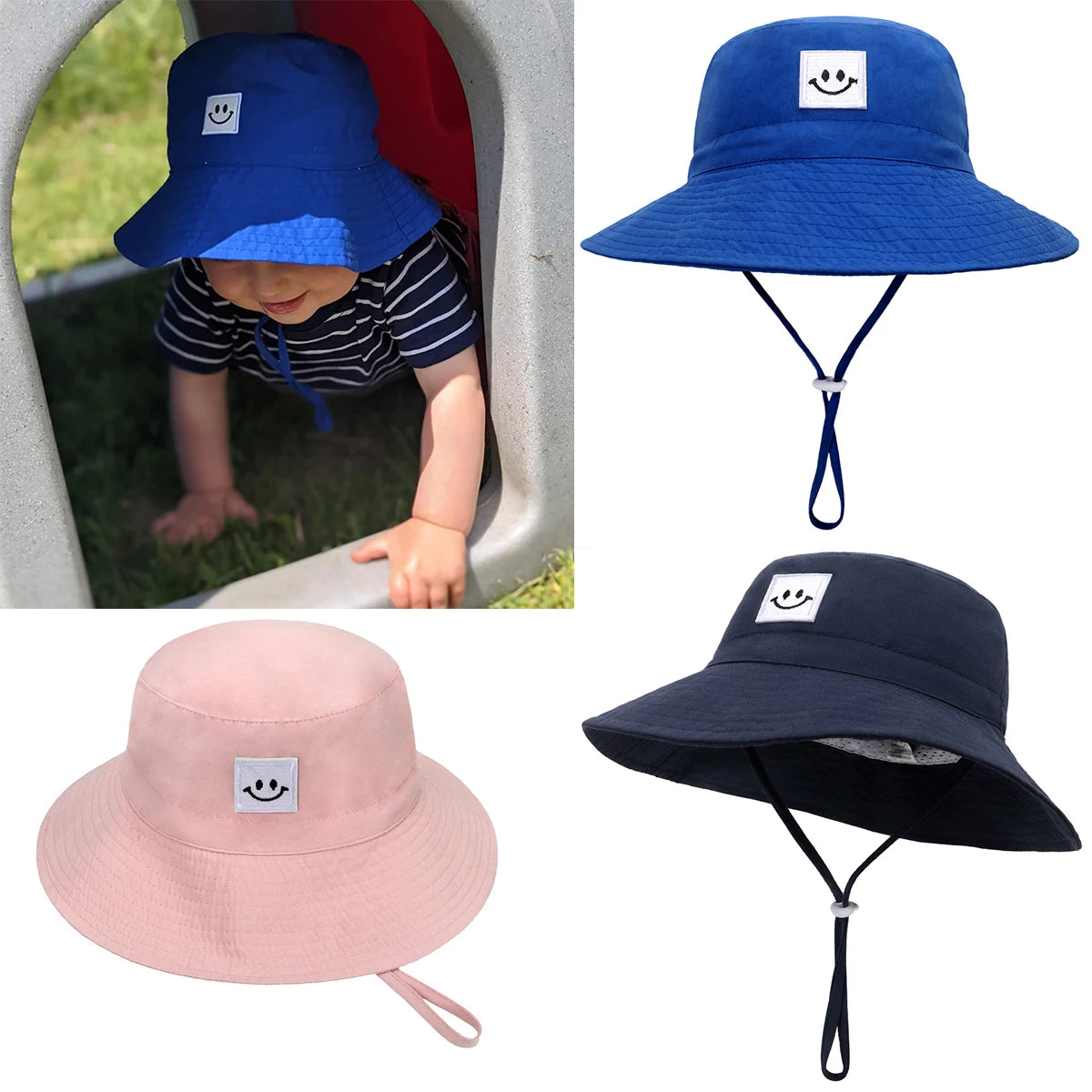 SMILE Baby Sunhat Summer Spring Kids Bucket Hat For Girls Boys Children Big Visor Cotton Sun Cap Beach Travel Panama Hats Caps