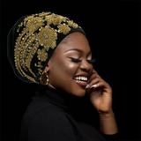 African Female Wrap Head Bonnet Muslim Turban Hat Lady Head Wraps Glitter Luminescence Beading Pleated Turban Cap for Women