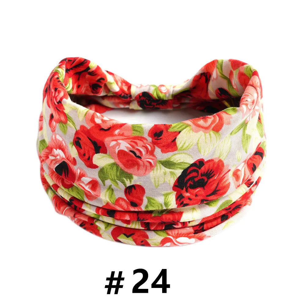 Leopard Print Headbands for Women Wide Boho Turban Head Wraps Cotton Knotted Elastic Hairbands Non Slip Workout Hair Accessories