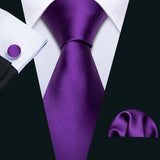 Male Gift Silk Men Tie Set Purple Violet Solid Paisley Striped Wedding Business Tie for Man Necktie Handky Cufflinks Barry.Wang