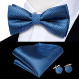 Dropshipping Solid Silk Mens Bow Tie Hanky Cufflinks Set Pre-tied Butterfly Knot Bowtie Wholesale for Male Wedding Business