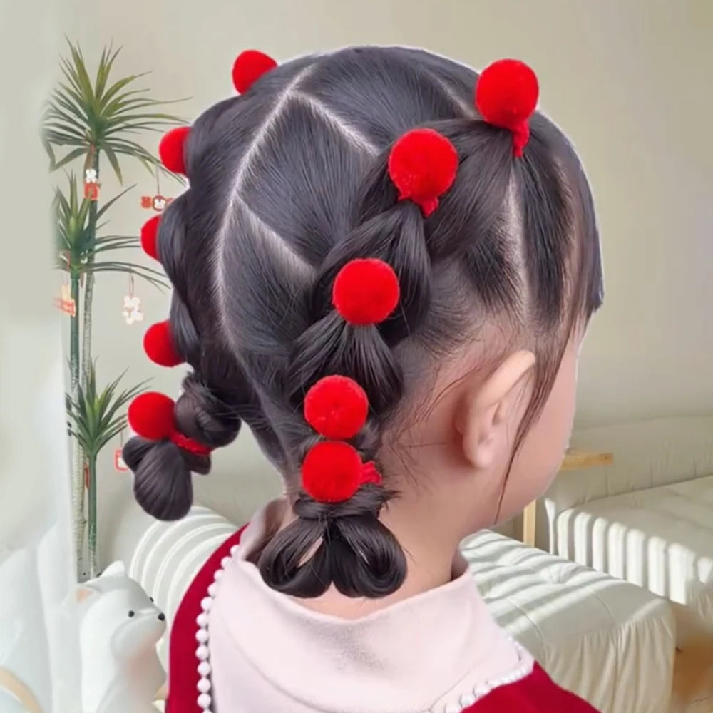 20pcs Kids Elastic Hair Bands Girls Plush Ball Rubber Band For Children Sweets Scrunchie Hair Ties Clip Baby Hair Accessories