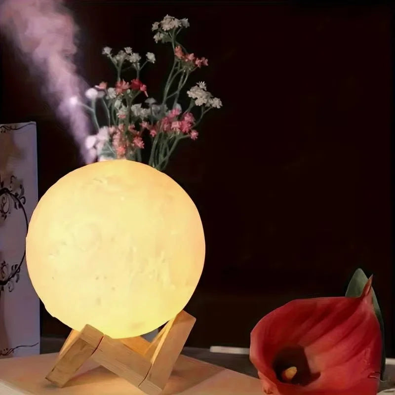 LED Night Light Moon Lamp DIY Starry Lamp Full Moon 3D Lamp Bedroom Decor Kids Birthday Gift Battery Power with Wooden Stand