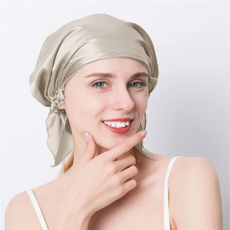100% Natural Mulberry Silk Sleeping Cap Silk Shower Cap Nightcap Housework Cooking Hair Care Bonnet Protector Hair Accessories