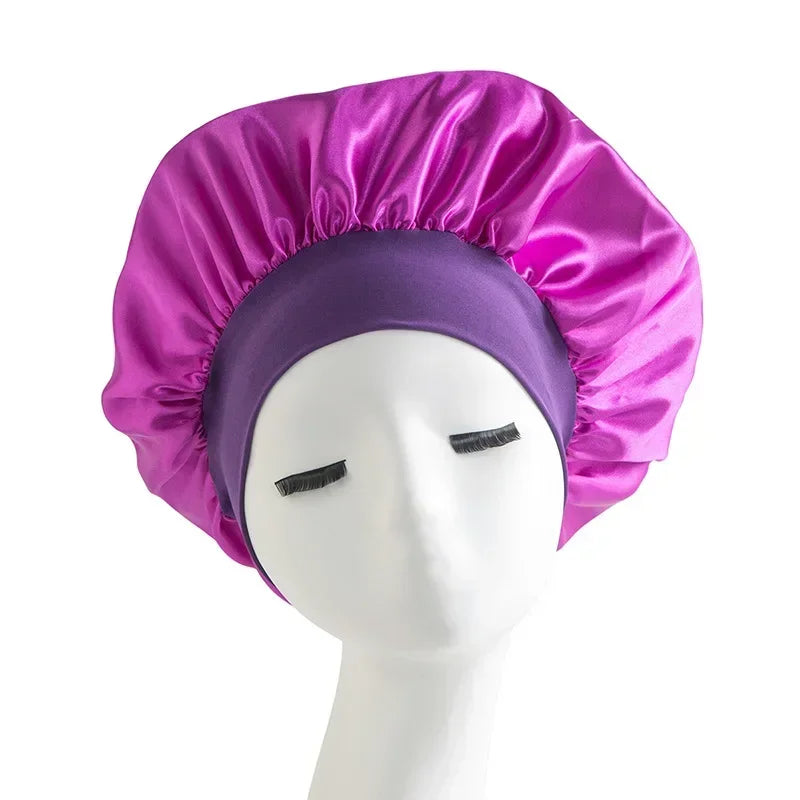 Satin Wide Brim Nightcap Silky Bonnet Hair Wrap for Sleeping Sleep Cap With Elastic Soft Band Styling Cap Hair Wrapping Caps